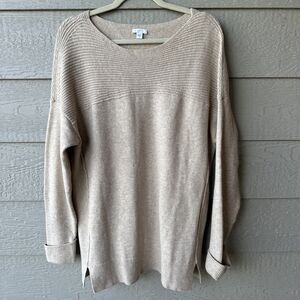 J. Jill Sweater Womens Medium Beige Cotton Blend Knitted Scoop Neck Long Sleeve
